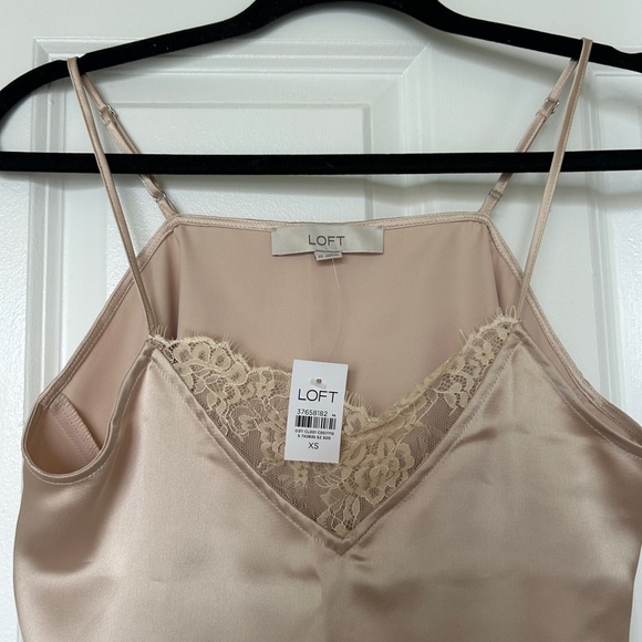LOFT Satin Camisole with Lace in Light Beige - Picture 2 of 2
